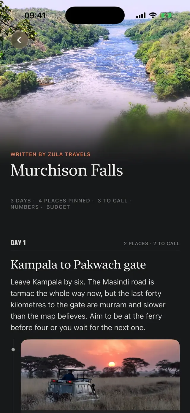 Day one of the Murchison Falls itinerary: Kampala to Pakwach gate, with when to leave and where the ferry waits
