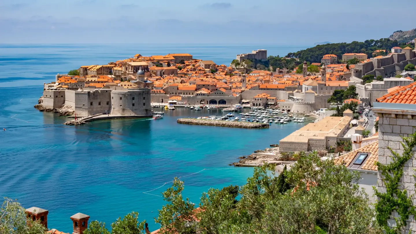 The walled old town of Dubrovnik above the Adriatic